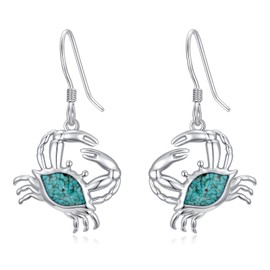 HPQQ Crab Earrings 925 Sterling Silver Turquoise Crab Dangle Earrings Ocean Beach Themed Jewelry Mother's Day Jewelry Gifts for Women
