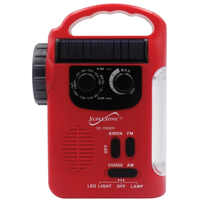 Supersonic® SUPERSONIC SC-1095ER 5-Way Emergency Solar/Hand Crank Radio with Flashlight