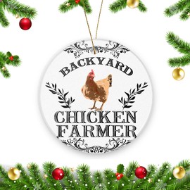 Christmas Ornaments，Ceramic Xmas Hanging Ornaments, Double-Sided Printed,Chicken Farmer
