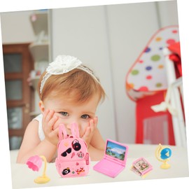 BESPORTBLE Miniature Doll School Supplies Set PVC Accessories Including Backpack Desk Lamp Ruler Cute Dollhouse Decoration for for Creative Play Random Color