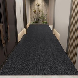 LVETOLS 3' x 10' High Traffic Guard Doormat, Commercial Grade Door Floor Mat Striped Brush Step Entrance Mat with Rubber Backing, Low Profile Commercial Rugs for Entryway, Easy to Clean(Jet Black)