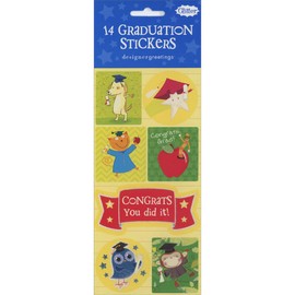 DESIGNERGREETINGS Designer Greetings Dog, Star, Cat, Apple, Banner, Owl and Monkey: Animals in Grad Caps Package of 14 Graduation Stickers