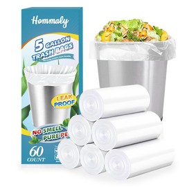 5 Gallon 60pcs (Fit 4.5-5.3 Gal) Small Clear Trash Bags Strong Clear Garbage Bags, 18-20 Liter Bathroom Trash Can Bin Liners, Unscented Plastic Bags for Office, Waste Basket Liner, 4.5,5Gal-Clear