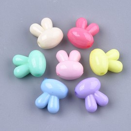 Beadthoven 50pcs Opaque Color Easter Bunny Acrylic Beads Spacers Mixed Candy Color Mini Rabbit Loose Pony Beads Spacers for DIY Colorful Rainbow Necklace Bracelet Jewelry Making