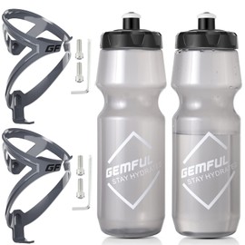 GEMFUL Bike Water Bottle Cage with 750 ml Bicycle Bottle Set BPA Free for Cycling Road Mountain Bike 4 Pack(2 Bottles with 2 Holders)