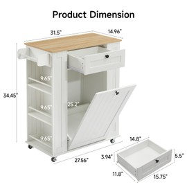 Rolling Kitchen Island with Trash Can Cabinet, 6-Tier Spice Rack, Green