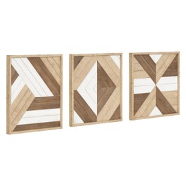 Kate and Laurel Ballez Coastal Geometric Wood Art Set, Set of 3, Light Multicolored, Decorative Pieced Wooden Plaque Collection for Wall