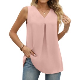 Anyally Women's Summer Sleeveless Chiffon Tunic Tank Tops Dressy Casual Blouse Loose V Neck Work Shirts, XL Pink