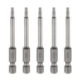 HARFINGTON 5pcs TT10 Security Torx Head Screwdriver Bit 2.56" (65mm) Long 1/4" Hex Shank Magnetic Tamper Proof 6 Point Star Screw Driver Drill Bits S2 Steel Hole Tip Industrial Power Tools