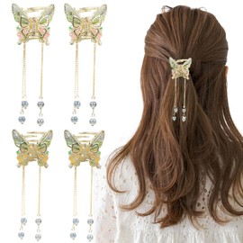 4 PCS Butterfly Tassel Hair Clips Elegant Pearl Butterfly Hair Claw Clips Small Flower Metal Butterfly Hair Accessories for for Thin Thick Hair Women Girls Strong Hold Non Slip Hair Accessories Clamps