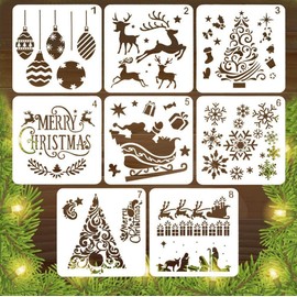 BTORER 8Pcs Christmas Stencils Template Plastic Craft Stencils for Painting Wood, Spraying Door Window, Journal Scrapbook Cards Making, DIY Xmas Decoration(5 x 5inch)