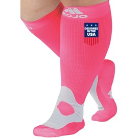 Mojo Compression Socks for Women and Men 20-30mmHg Wide Calf - Plus Size Medical Knee High Support Stockings for Edema, Swelling, Bariatric Surgery Recovery - Pink, 6X-Large - A601