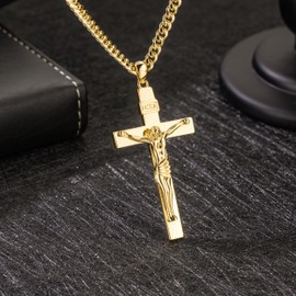 SPACMAG 14K Gold Cross Necklaces for Men Gold Chain for Mens Cross Necklace Versatile and Timeless Crucifix Necklace for Men 20", 22", 24"