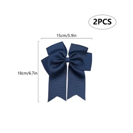 2 Pack 6 inch Bow Hair Clips, Large Hair Bow Hair Barrette Clips for Women Girls, Dark Blue Hair Bows