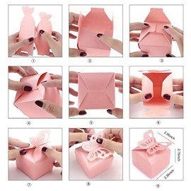 Mumusuki 50 Uds Cajas de Recuerdo de Mariposa Rosa para Niña, Cajas de Dulces de Mariposa para Baby Shower, Decoración para Fiesta, Boda, Cumpleaños
