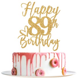 Yotawebery Decoración para tartas de feliz 89, decoraciones de 89 para hombres/mujeres, saludos a 89 años, suministros para fiesta de feliz 89, suministros de purpurina dorada