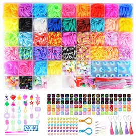 3800+ For Loom Bands Set, 54 Grid Loop Bracelets Set Children, Including Loom, Crochet Hook, Pendant, Beads etc. For Loom Bands Accessories. Loops Rubbers are Children's Toys and Gifts