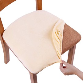 Homaxy Velvet Dining Chair Seat Covers Set of 4, Stretch Slipcovers with Ties, Removable Washable Dining Chair Seat Protector Cover, Beige