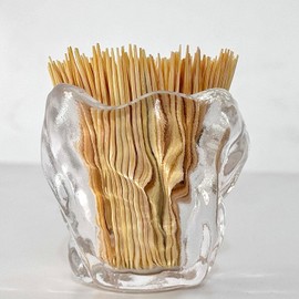 Glass Toothpick Holder with Bamboo Toothpicks – Decorative Crystal Toothpick Dispenser, with 400+ pcs Bamboo Toothpicks, Elegant Kitchen Countertop Accessory for Party, Restaurant & Home Use