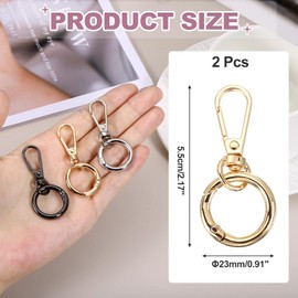 PATIKIL 2.2" Swivel Snap Hooks with Key Rings, 2Pcs Double Opening Metal Lobster Swivel Clasp Clip with O Ring for DIY Crafts Lanyard Making, Gold Tone