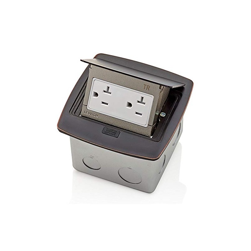 Leviton Pop-Up Floor Box with 20 Amp, Tamper-Resistant Outlet, PFTR2-BZ,