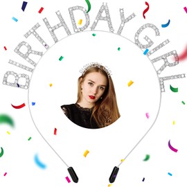 Birthday Girl Headband Crown Women Children Silver FUKPO Headband Birthday Crown Women Adults Crown Ladies Princess Rhinestone Luminous Birthday Tiara Headbands Hair Accessories Girls