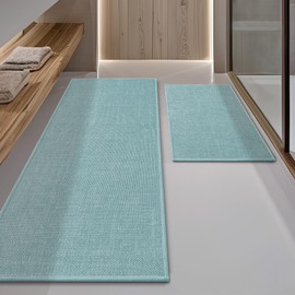 YIHOUSE Blue Bathroom Rug Sets 2 Piece, Bathroom Mat Quick Dry, Thin Bath Rug Set,Absorbent Bath Mat for Bathroom Non Slip Washable for Toilet and Floor