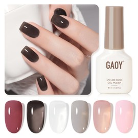 GAOY Gray Pink Jelly Gel Nail Polish of 6 Milky Nude Pink Black Whiter Colors Sheer Gel Polish Kit for Salon Manicure and Nail Art DIY at Home