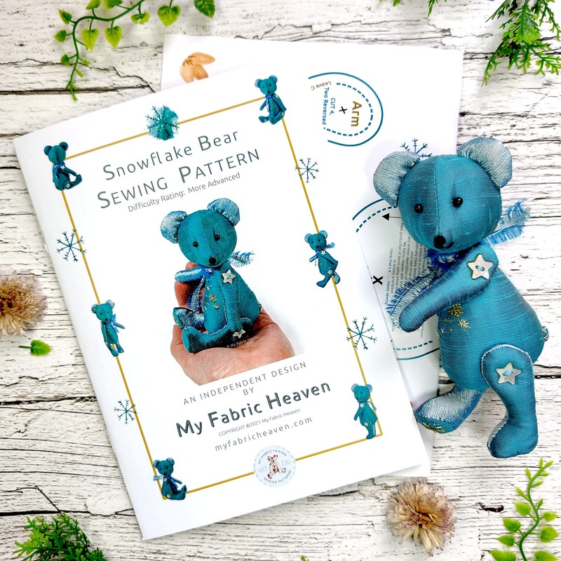 My Fabric Heaven Snowflake Bear Sewing PATTERN Tiny Winter Teddy,
