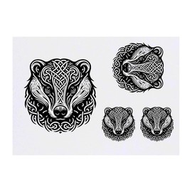 4 x 'Celtic Badger' Temporary Tattoos - Water Resistant, Skin-Safe, Non-Toxic Transfers, Mixed Sizes (TO00085166)