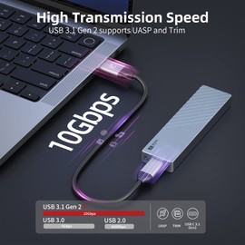 M.2 NVME SSD Enclosure, USB 3.1 Gen2(10 Gbos) Type C to NGFF NVME PCIe M-Key(B&M Key) External Solid State Drive Enclosures, Support UASP Trim for SSDs Size 2280/2260/2242/2230, for Home Office