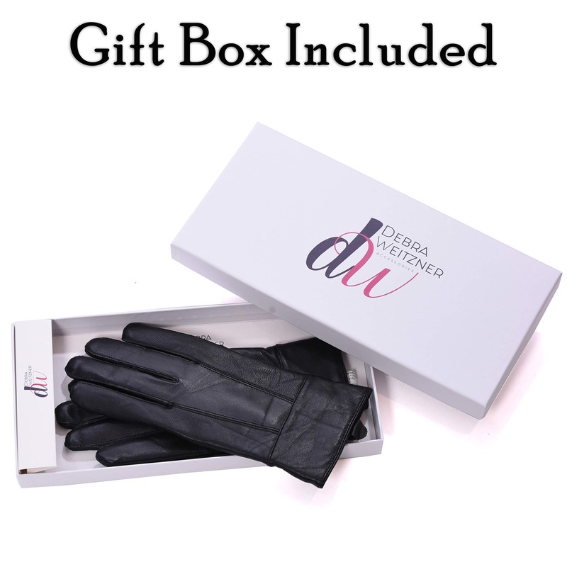 DEBRA WEITZNER Womens Leather Gloves Gift Box Black Warm Driving