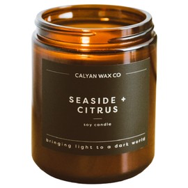 Calyan Wax Soy Wax Candle, Seaside & Citrus Scented Candle for The Home | Premium Candle with Essential Oils | 7.2 oz 57 Hour Burn | Soy Candle in Amber Glass Jar | Aromatherapy Gift for Women