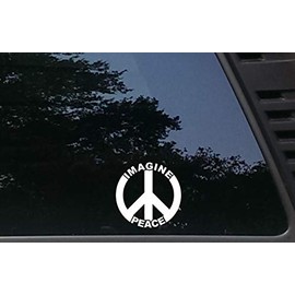 High Viz Inc Imagine Peace w Peace Sign - 3 3/4" x 3 3/4" die Cut Vinyl Decal for Cars, Trucks, Windows, Boats, Tool Boxes, etc NOT Printed!