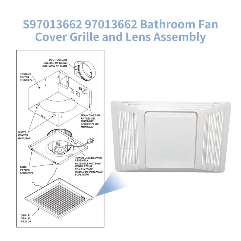 yrjns S97013662 97013662 Bathroom Fan Cover Grille Lens Assembly Kit