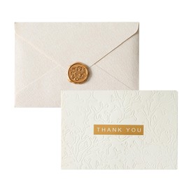 Vintage Linen Embossed Thank You Cards with Envelopes, 20 Pack 4.02" x 5.63", 250gsm Thick Textured Cardstock, Elegant Foil Design, Blank Inside for Business, Wedding, Baby Shower, Bridal Shower, Graduation, Funerals (Off-white)
