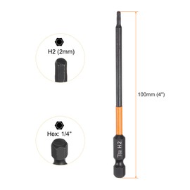 sourcing map 2pcs H2 Hex Head Drill Bit Wrench 2mm Metric Flat Tip 1/4" Hex Shank 100mm (4") Long Magnetic Black Phosphate Hexagonal Screw Driver Socket Industrial Screwdriver Power Bits