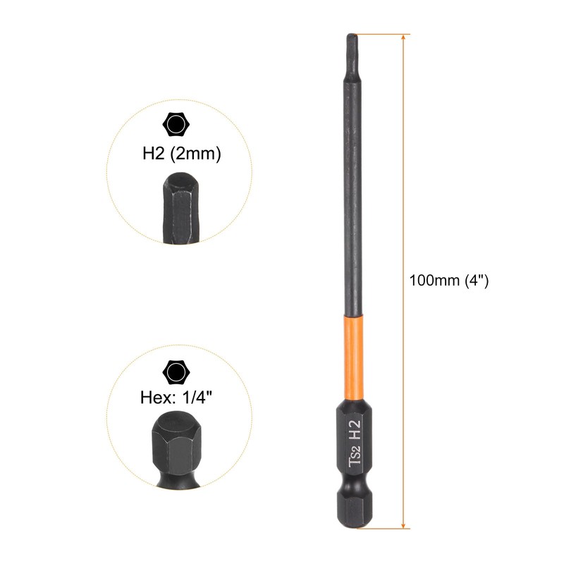 sourcing map 2pcs H2 Hex Head Drill Bit Wrench 2mm