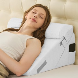 Sasttie Wedge Pillow Set for After Surgery, 3PCS Adjustable Bed Wedge Pillow Headboard with Memory Foam Neck Cushion – for Acid Reflux, Sleeping, Neck & Back Support, White