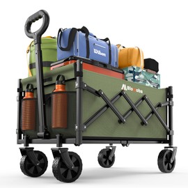 Collapsible Wagon with Wheels, 220 lbs Wagons Carts Foldable Wagon Cart with Flexible Handle, Lightweight Portable Folding Utility Grocery Shopping Cart for Grocery Sports Garden Camping, Green