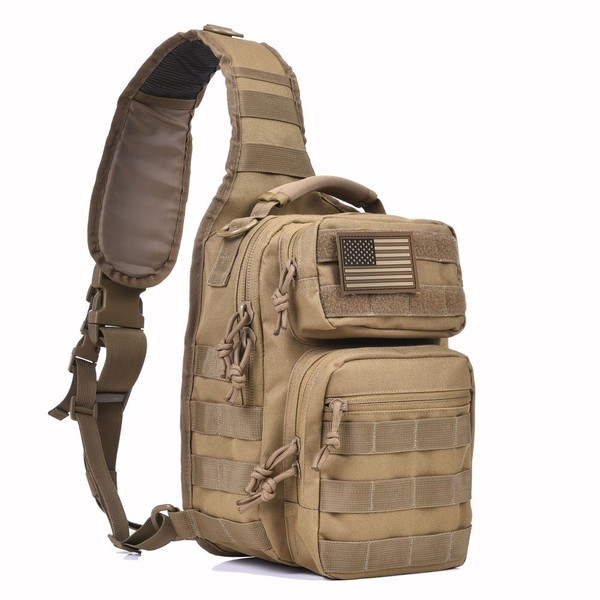 Tactical Sling Bag Pack Military Shoulder Sling Backpack Small Range Bag Day Pack Tan