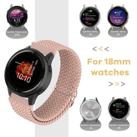 Folavii 18mm Braided Stretchy Nylon Watch Bands Compatible with Garmin Venu 2S/Venu 3S/Vivoactive 4S/Vivomove 3S/Forerunner 255S/Forerunner 265S, Solo Loop Quick Release Soft Elastic Fabric Strap for