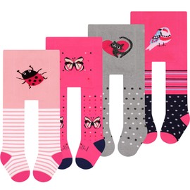 L&K-II Pack of 4 Baby Tights for Baby Girls with Dots Stripes Carzen and Butterfly Motif 2762, 2762A-4