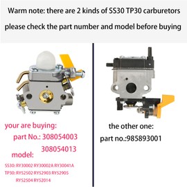 Kurihina Compatible with CS26 Carburetor for Ryobi CS26 CS30 SS26 SS30 26cc 30cc Engine RY30220 RY30160 RY30522 308054043 308054077 308054013 Carburetor for Homelite Trimmer Blower Parts