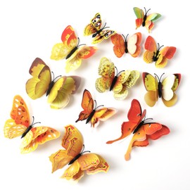 Jisrcha Pack of 60 Butterfly Wall Stickers, Decorative Butterflies, 3D Wall Decoration, Butterflies, Flying Butterfly Decoration for Children's Room Decoration, Curtains, Party (Rainbow)