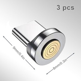 Jeeshvan PD 100W Super Fast Charging Magnetic Charging Cable Adapter, 7-Pin Type C Magnetic Tips, Connector Head 360 Rotating Plug for Type C/Laptop/Tablet (Steel color 3 pack)