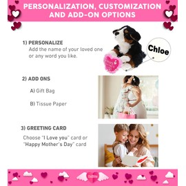 DolliBu Happy Mother's Day Super Soft Bernese Dog Plush Figure - Cute Stuffed Animal with Pink Heart Message for Best Mommy, Grandma, Wife, Daughter - 8" Inches