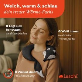 LESCHI Grain Pillow - Microwavable Heat Cushion - Against Tension on Neck, Shoulders, Neck and Back - Made of Natural Organic Cotton & Organic Wheat - Fox, Black