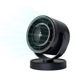 R ROMANJOY 4 Speeds Cordless Small Desk Fan for Office, Portable Fan for Outdoor Camping, Back Detachable, Digital Display Bedside Table Fan, 320° Tilt Rechargeable Fan for Travel, (Black)