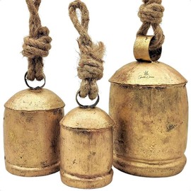 Shabby Chic Vintage Country Style Rustic Metal Bells Set of 3 Hanging Harmony Giant Cow Bells on Rope - Color: color 3